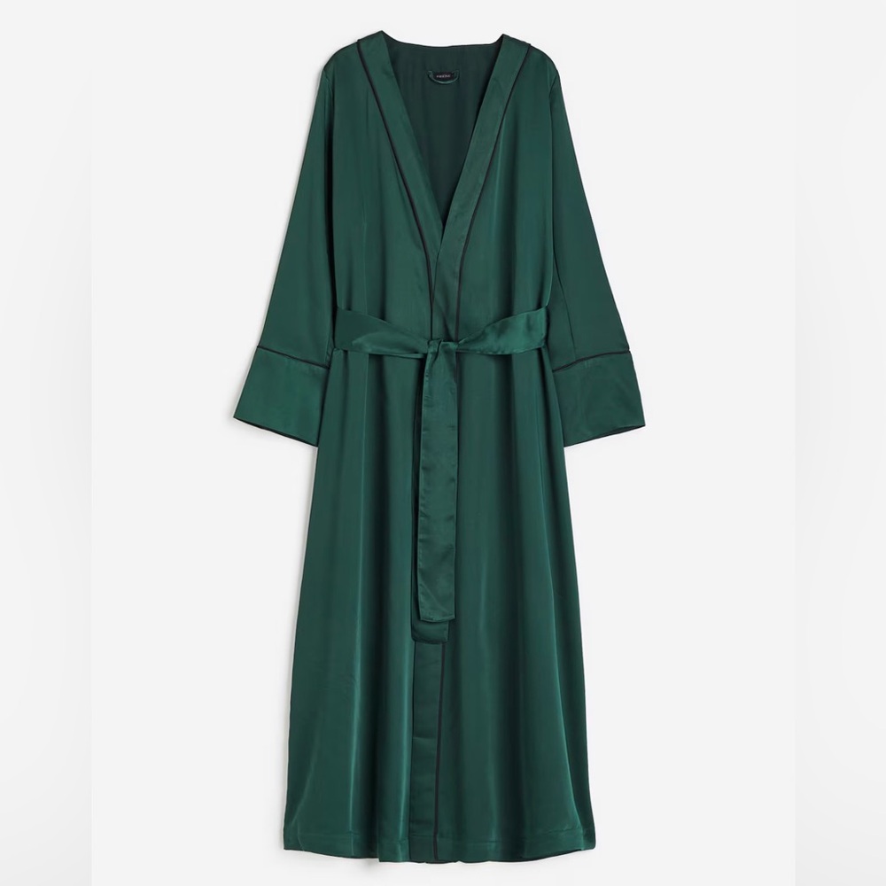 H&M Home Dark Green Satin Robe Size Large L